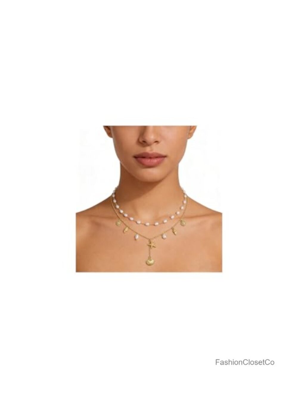 Gold Plated Shell Necklaces for Women, Layered Beachy Mermaid Charm Set